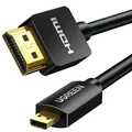 Produktbild: UGREEN Micro HDMI Kabel auf HDMI Mit Ethernet, Ultra HD 4K, 3D und ARC, Kompatibel Mit Raspberry Pi 4, Hero 4/5/6/7 Black 3/3+, Lenovo Miix 310 (3M)