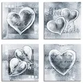 Produktbild: ARTLAND Wanddeko Leinwand Bilder Set 4tlg. je 30x30 cm Quadratisch Wandbilder Liebe Herzen K3FG