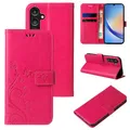 Produktbild: LBH Handy Hülle für Samsung Galaxy A15 / A15 5G Case Handytasche Schmetterling Blumen Flower Standfunktion Schutzhülle Magnet Rundum Schutz 360 Grad Flipcase Cover Pink