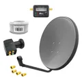 Produktbild: ARLI 60 cm HD Sat Anlage grau + Quad LNB + 15m Kabel + Satfinder + 4x F-Stecker vergoldet