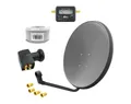 Produktbild: ARLI 60cm HD Sat Anlage grau + Quad LNB + 15m Koaxialkabel + Satfinder SAT-Antenne (60 cm, Stahl, + 4x F-Stecker vergoldet Set 10531)