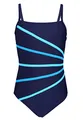 Produktbild: Aquarti Mädchen Badeanzug mit Spaghettiträgern Streifen – Sport Badeanzug Mädchen, Chlorresistent, Farbe: Dunkelblau/Streifen Türkis Himmelblau, Größe: 140