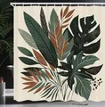 Produktbild: ABAKUHAUS Monstera Duschvorhang, Abstrakte Boho Tropische Blätter Palme Banane Olive EIN Tanz der Natur, Stoffliches Gewebe Badezimmerdekorationsset mit Haken, 175 x 200 cm, Salbeigrün Fawn Evergreen