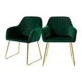 Produktbild: ML-DESIGN Stuhl Esszimmerstuhl mit Rücken- und Armlehnen, Samtbezug, ergonomisch (Komplett-Set, 2 St), Wohnzimmerstuhl Grün, goldenes Metallgestell Küchenstuhl Sessel
