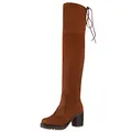 Produktbild: VAN HILL Damen Overknees Leicht Gefütterte Stiefel Wildleder-Optik Boots Blockabsatz Schuhe Langschaftstiefel Profilsohle 201639 Hellbraun 36