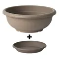 Produktbild: Blumenschale mit Untersetzer 30 cm rund in taupe grau Schale Pflanzschale