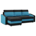 Produktbild: Mebligo - Ecksofa mit Schlaffunktion und Bettkasten Orion, Eckcouch Universelle Seite, Sofa L Form (BxTxH) 231 x 140 x 85 cm, Couch Wohnzimmer, Ecke Sofa, Schwarz + Blau (Mikro 15 + Mikro 18)