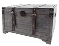 Produktbild: Kobolo Truhe KUBA, 80x45x50 cm, grau, Vintage Holztruhe mit Deckel & Stauraum, rustikale Aufbewahrungstruhe im Schatztruhendesign mit Metall- & Kunstlederapplikationen