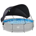 Produktbild: EXIT Toys Soft Grey Pool mit Sonnensegel - ø360x76cm - Runder Rahmenpool mit Kartuschenfilterpumpe - Optimaler UV-Schutz - Leicht Zugänglich - Starker Rahmen - Einzigartiges Design - Grau