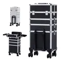 Produktbild: Arebos 4-in-1 Kosmetikkoffer | 4 Fächer & 1 Schublade | Teleskop- und Tragegriff | 8 Schlösser | 4X 360°-Rollen | Samtfutter | Trolley | Make-Up Koffer | Schwarz