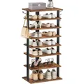 Produktbild: 8-lagiges Schuhregal, schmales Schuhablage, 50cm Schuhschrank mit 2 Haken, Ablagegestelle, platzsparend, Stabil, für Eingang, Wohnzimmer,