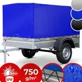 Produktbild: Anhängerplane - 2 Reißverschlüsse, 20 Ösen, 2075x1150x900 mm, wasserdicht - Hochplane, Abdeckplane, Abdeckung PVC Farbe: Blau (750 g/m2) - Blau