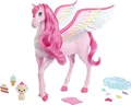 Produktbild: Barbie Rosa Pegasus mit 10 Zubehörteilen inklusive Welpe, geflügeltes Pferde-Spielzeug mit Lichtern und Geräuschen, Hauch von Magie