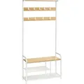 Produktbild: VASAGLE Garderobenständer, Kleiderständer, Garderobe mit 9 abnehmbaren Haken, Schuhregal, für kleine Wohnungen, Flur, Industrie-Design, eichenfa... - Weiß/Braun