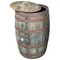 Produktbild: Temesso Regentonne 190L Whiskyfass, Eichenfass geöffnet als Regentonne, 190 l braun natur mit Deckel (Kordelgriff) | Ø 55 cm x 95 cm