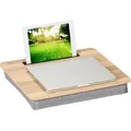 Produktbild: Relaxdays Laptopkissen Mit Handyhalter, Bxt: 46 X 35 Cm, Laptopunterlage Für Bett & Sofa, Laptop Knietablett, Natur/grau
