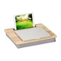 Produktbild: Relaxdays Laptopkissen mit Handyhalter, BxT: 46 x 35 cm, Laptopunterlage für Bett & Sofa, Laptop Knietablett, Natur/grau