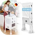 Produktbild: BabybeFun Lernturm ab 1 Jahr - Lernturm klappbar inkl. 360° Sicherheitsnetz - Extra Stabiler und massiver Learning Tower - vormontiert geliefert mit Anti-Kipp-Schutz