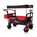 Produktbild: SAMAX Bollerwagen mit Dach Faltbar - Handwagen Transportwagen Gerätewagen Faltwagen - klappbar mit Bremse und Hecktasche - für alle Offroad Gelände geeignet - Schwarz/Rot