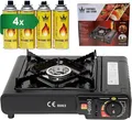 Produktbild: Campingkocher Gaskocher + 4x REX Butangas Gaskartusche 227g