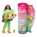 Produktbild: BARBIE Cutie Reveal Puppe - 10 Überraschungen in einer Verpackung, inklusive niedlichem Hund in grünem Frosch-Plüschkostüm, langem braunem Haar mit pinken Strähnen, für Kinder ab 3 Jahren, HRK24