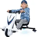 Produktbild: Kinder Elektro Drift Trike | Drift Scooter - Bis zu 15km/h - LED Driftrollen 360° - Hupe - Drosselbar (Weiß Matt) - Weiß