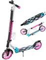 Produktbild: RAVEN Scooter Roller Tretroller Kickscooter für Kinder Erwachsene |klappbar | höhenverstellbar | Tragegurt | Klingel | Flaschenhalter (Galaxia Blue/Pink ohne Handbremse, 200mm)