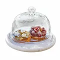 Produktbild: LOBERON Glasglocke mit Platte Barnsdale, mundgeblasen, hochwertiger Sockel, für Lebensmittel & Deko, Tischaccessoires, Küchenutensilien, Glas, Marmor, klar/weiß