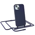 Produktbild: EAZY CASE - Handykette kompatibel mit iPhone 15 - dünne Handyhülle Hülle mit Band als Fallschutz Kette zum Umhängen stoßeste Hülle Silikon mit Mikrofaser in Nacht Blau