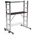 Produktbild: VOUNOT Alu Gerüst & Mehrzweckleiter 3-in-1, Rollgerüst, Treppenleiter, Arbeitsbühne klappbar, Baugerüst – Belastbar bis 150 kg, Silber