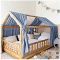Produktbild: lilimaus Betthimmel Hausbetthimmel Baumwoll Musselin Betthimmel Kinder Hausbett 2er Set, Stilvolle Musselin-Deko für Kinderzimmer, ideal als Geschenkidee blau 135 cm x 320 cm