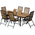 Produktbild: ALEOS. Gartengarnitur Edelstahl Teak Set: Ausziehtisch 160 auf 220 cm + 6 Teak-Edelstahl Hochlehner, Sitzgruppe A-Grade Teak Holz - Gartenmöbel Se...