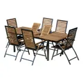 Produktbild: Gartengarnitur Edelstahl Teak Set Tisch 160/220 x 90 cm + 6 Hochlehner Teak Holz