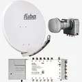 Produktbild: Fuba Sat Anlage 12 Teilnehmer | Satellitenschüssel Komplettset - DAA 850 G Alu Sat-Schüssel 85cm hellgrau + Fuba Quattro LNB + Fuba FMT512 Sat Multischalter 12 Teilnehmer (DVB-S2, HDTV, UHD 4K/8K)