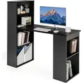Produktbild: COSTWAY Schreibtisch mit Bücherregal, Computertisch mit 6 Regalen, PC-Tisch mit Regal rechts oder Links, Bürotisch, 122 x 56 x 122 cm (Schwarz) - Schwarz
