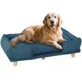 Produktbild: PawHut Hundesofa Hundecouch mit Rückenlehne, Holzbeine Hundebett mit Polyester Haustiersofa Katzensofa für große Hunde bis zu 30 kg und 60 cm Schulterhöhe, 96 x 66 x 24 cm Dunkelblau
