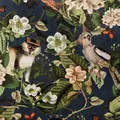 Produktbild: Samtstoff Dekostoff Italian Velvet Samt Affe Vogel Blumen blau grün bunt 1,45cm